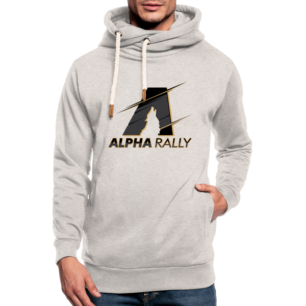 Alpha Rally Black Shawl Collar Hoodie - heather oatmeal
